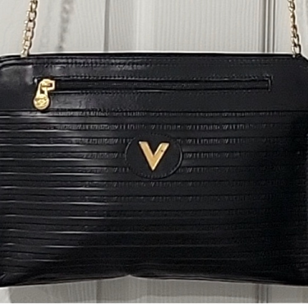 Mario Valentino vintage authentic. Black classy clutch/purse. Gold details. EUC